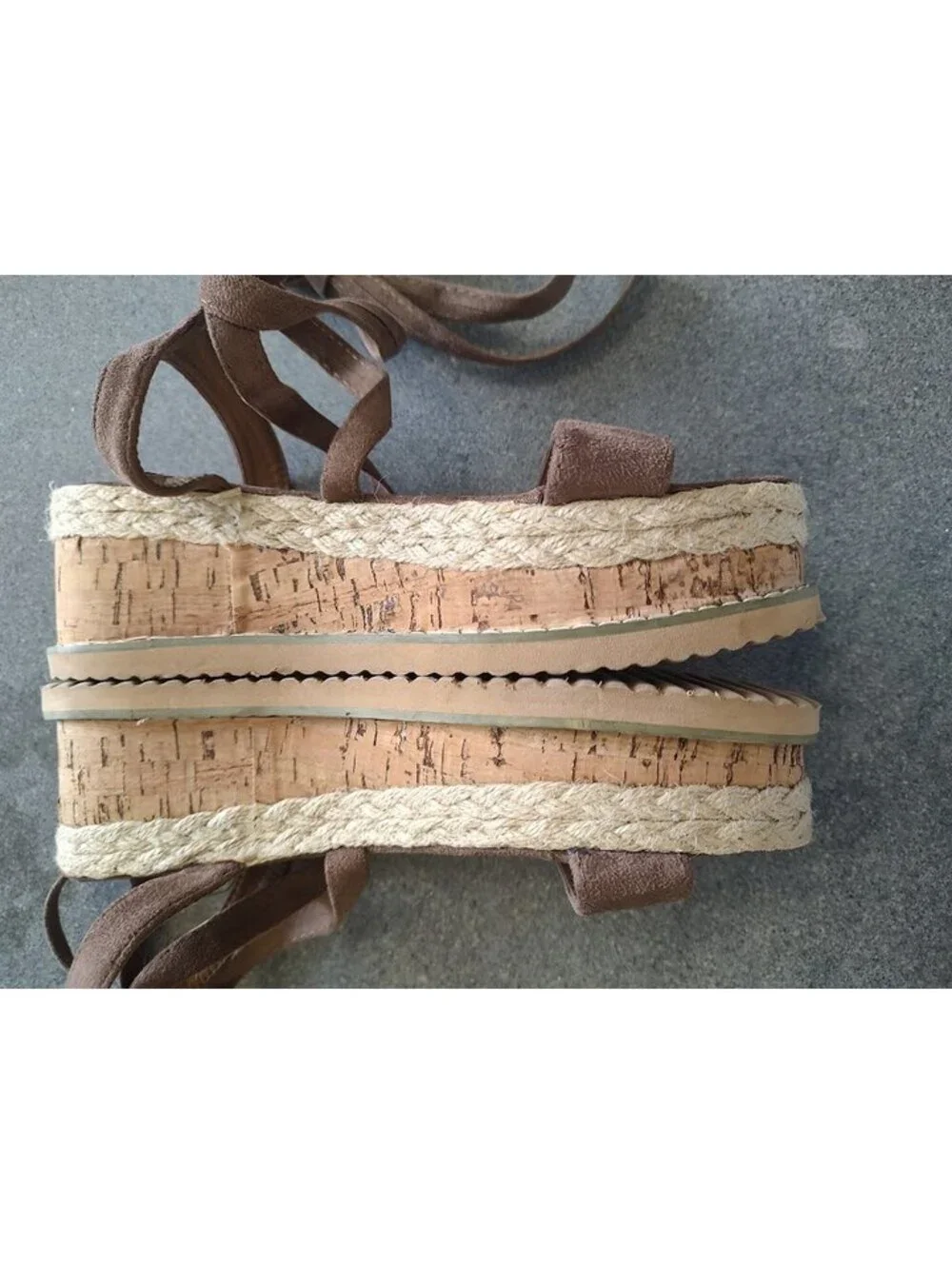 Retro Brown Strappy Cork Platform Wedge Ankle Tie Sandals 6 Boho Summer Festival
